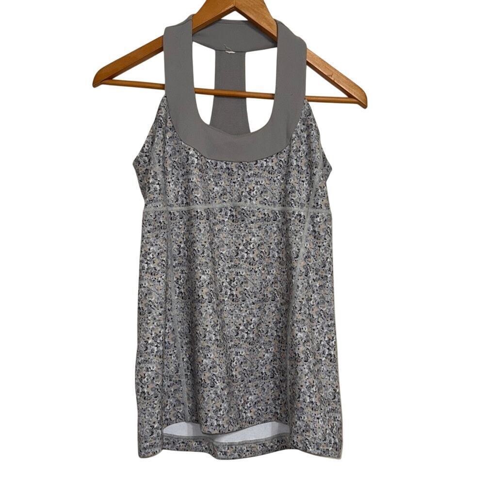 Lululemon Scoop Neck Tank Gray Floral Size 8